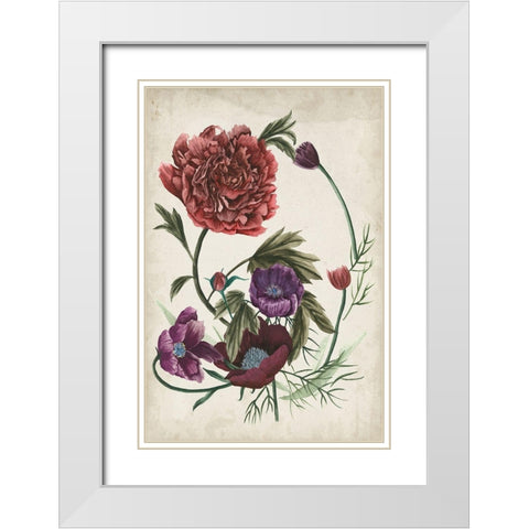 Antique Peony I White Modern Wood Framed Art Print with Double Matting by Wang, Melissa