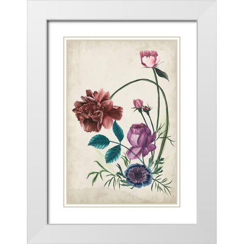 Antique Peony II White Modern Wood Framed Art Print with Double Matting by Wang, Melissa