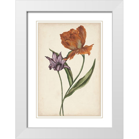 Two Tulips II White Modern Wood Framed Art Print with Double Matting by Wang, Melissa