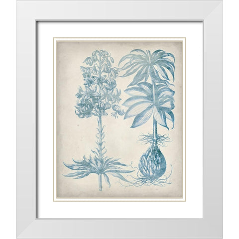 Blue Fresco Floral I White Modern Wood Framed Art Print with Double Matting by Vision Studio