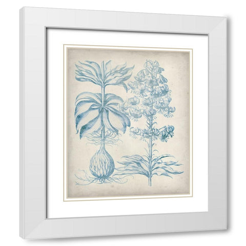 Blue Fresco Floral II White Modern Wood Framed Art Print with Double Matting by Vision Studio