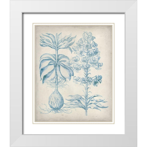 Blue Fresco Floral II White Modern Wood Framed Art Print with Double Matting by Vision Studio