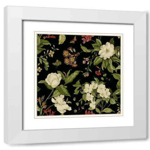 Garden Floral on Black I White Modern Wood Framed Art Print with Double Matting by Unknown