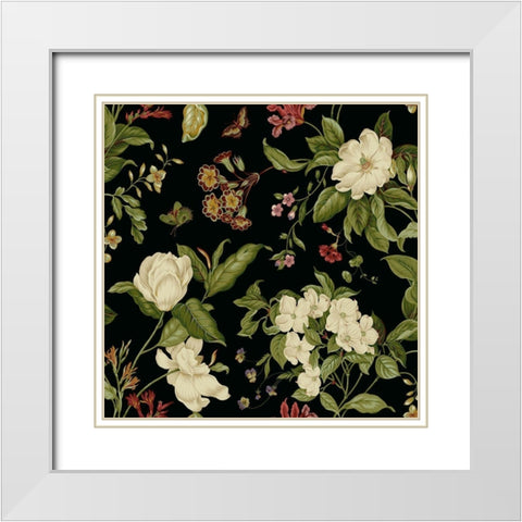 Garden Floral on Black I White Modern Wood Framed Art Print with Double Matting by Unknown