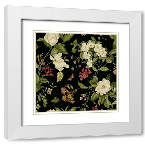 Garden Floral on Black II White Modern Wood Framed Art Print with Double Matting by Unknown
