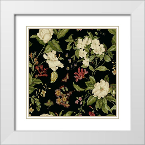 Garden Floral on Black II White Modern Wood Framed Art Print with Double Matting by Unknown