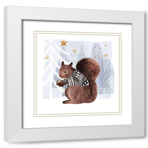 Cozy Woodland Animal II White Modern Wood Framed Art Print with Double Matting by Borges, Victoria