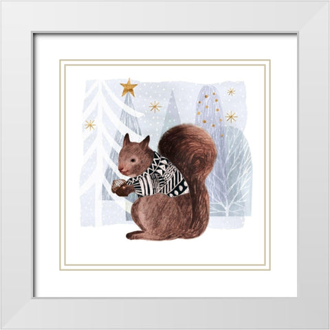 Cozy Woodland Animal II White Modern Wood Framed Art Print with Double Matting by Borges, Victoria