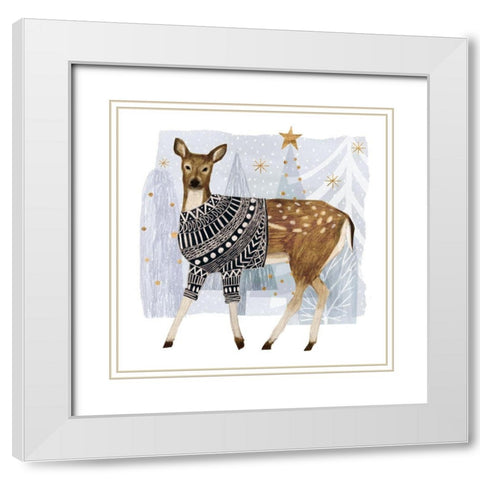Cozy Woodland Animal III White Modern Wood Framed Art Print with Double Matting by Borges, Victoria