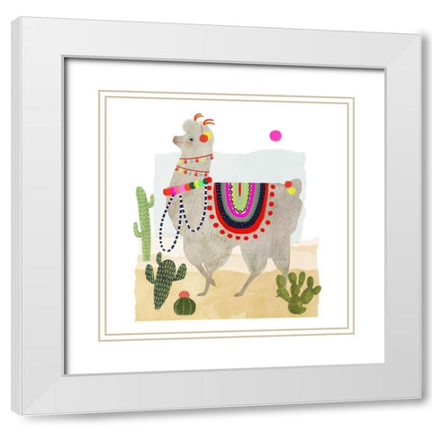 Llamarama I White Modern Wood Framed Art Print with Double Matting by Borges, Victoria