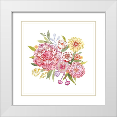 Pink Petals II White Modern Wood Framed Art Print with Double Matting by Borges, Victoria