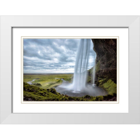 Behind Seljalandfoss White Modern Wood Framed Art Print with Double Matting by Head, Danny