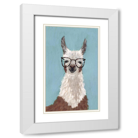 Llama Specs I White Modern Wood Framed Art Print with Double Matting by Borges, Victoria