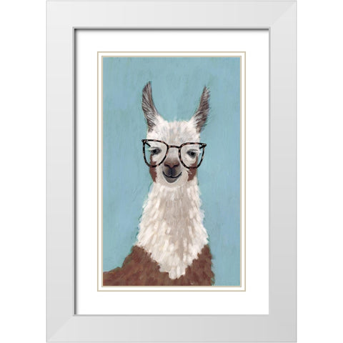 Llama Specs I White Modern Wood Framed Art Print with Double Matting by Borges, Victoria