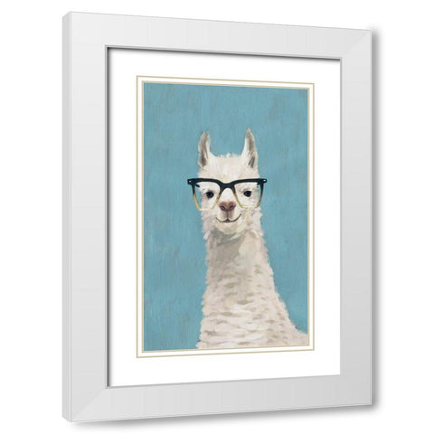 Llama Specs II White Modern Wood Framed Art Print with Double Matting by Borges, Victoria