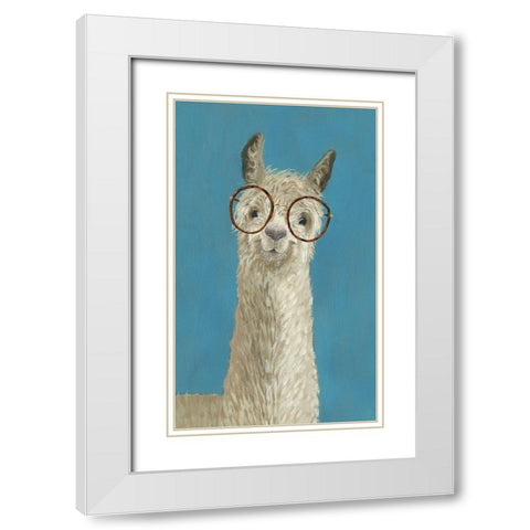 Llama Specs III White Modern Wood Framed Art Print with Double Matting by Borges, Victoria
