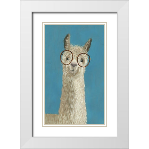 Llama Specs III White Modern Wood Framed Art Print with Double Matting by Borges, Victoria