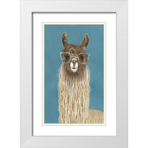 Llama Specs IV White Modern Wood Framed Art Print with Double Matting by Borges, Victoria