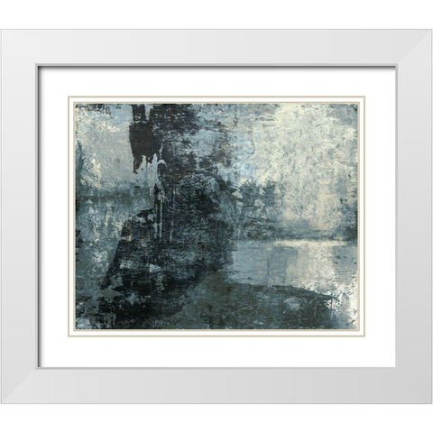 Black and Grey and Blue III White Modern Wood Framed Art Print with Double Matting by Ray, Elena