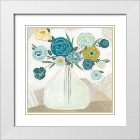 Blue Bohemian Bouquet II White Modern Wood Framed Art Print with Double Matting by Vess, June Erica