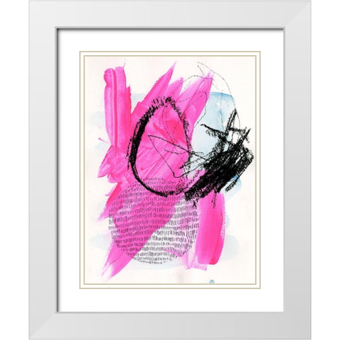 Neon Flamingos I White Modern Wood Framed Art Print with Double Matting by Parker, Jennifer Paxton