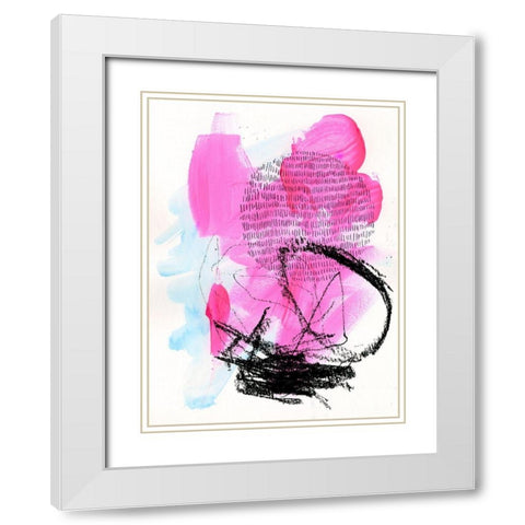 Neon Flamingos II White Modern Wood Framed Art Print with Double Matting by Parker, Jennifer Paxton