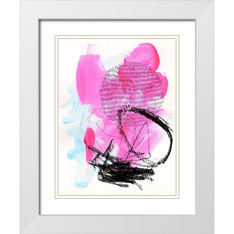 Neon Flamingos II White Modern Wood Framed Art Print with Double Matting by Parker, Jennifer Paxton