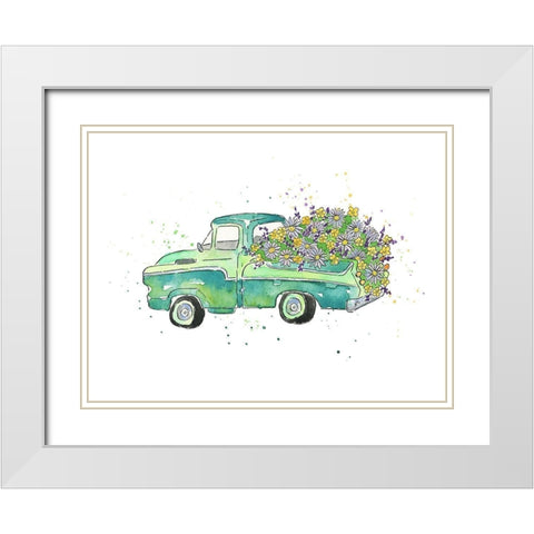 Flower Truck II White Modern Wood Framed Art Print with Double Matting by McGuire, Catherine