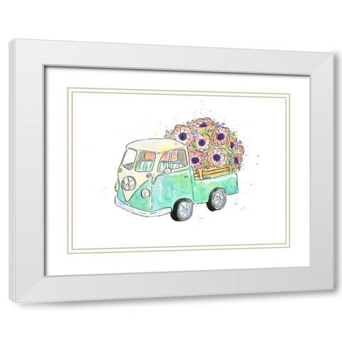Flower Truck V White Modern Wood Framed Art Print with Double Matting by McGuire, Catherine