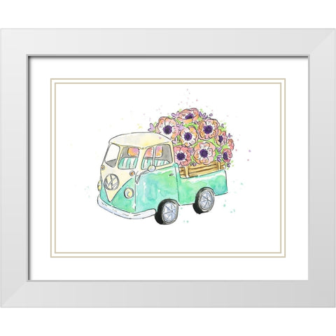 Flower Truck V White Modern Wood Framed Art Print with Double Matting by McGuire, Catherine
