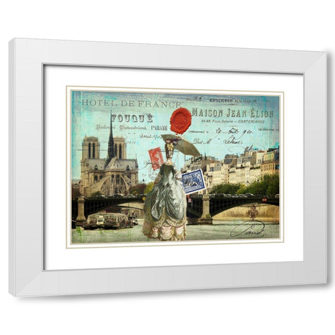 Postcards of Paris VI White Modern Wood Framed Art Print with Double Matting by Lloyd, Sandy