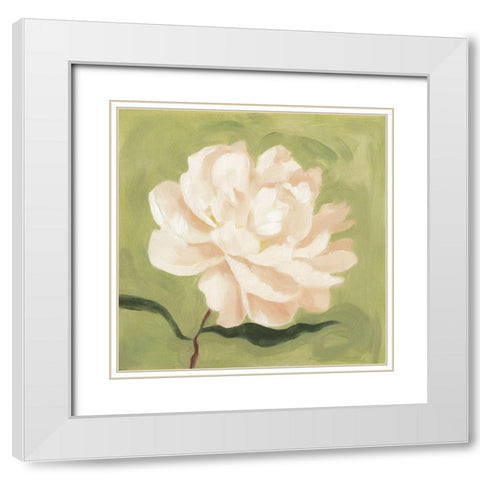 Peony on Olive I White Modern Wood Framed Art Print with Double Matting by Scarvey, Emma