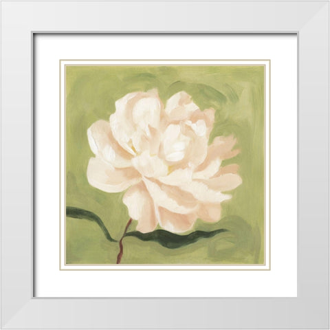 Peony on Olive I White Modern Wood Framed Art Print with Double Matting by Scarvey, Emma