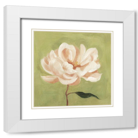 Peony on Olive II White Modern Wood Framed Art Print with Double Matting by Scarvey, Emma