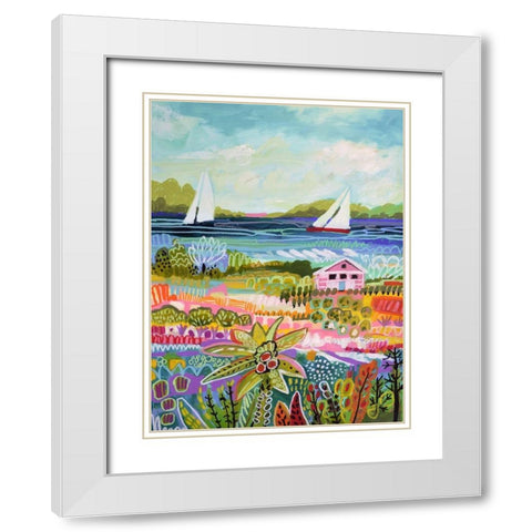 Two Sailboats and Cottage I White Modern Wood Framed Art Print with Double Matting by Fields, Karen