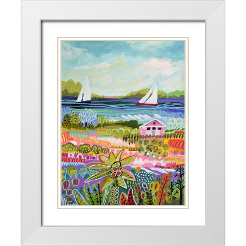 Two Sailboats and Cottage I White Modern Wood Framed Art Print with Double Matting by Fields, Karen