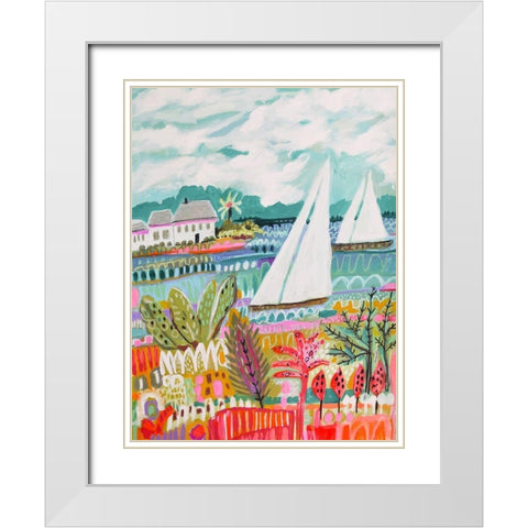 Two Sailboats and Cottage II White Modern Wood Framed Art Print with Double Matting by Fields, Karen