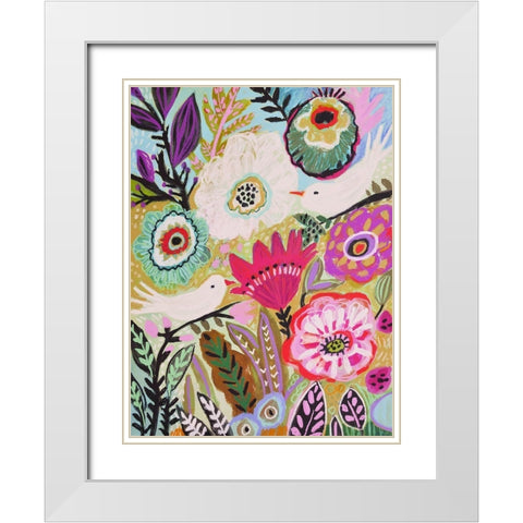 Garden Birds I White Modern Wood Framed Art Print with Double Matting by Fields, Karen
