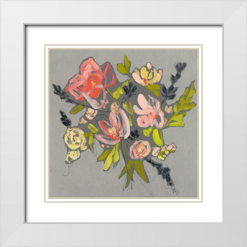 Blush and Paynes Bouquet I White Modern Wood Framed Art Print with Double Matting by Goldberger, Jennifer