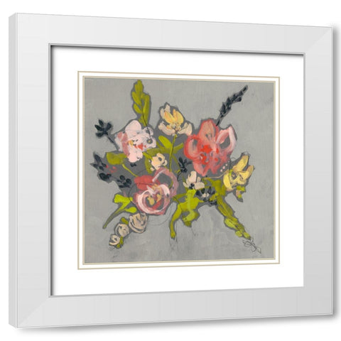 Blush and Paynes Bouquet II White Modern Wood Framed Art Print with Double Matting by Goldberger, Jennifer