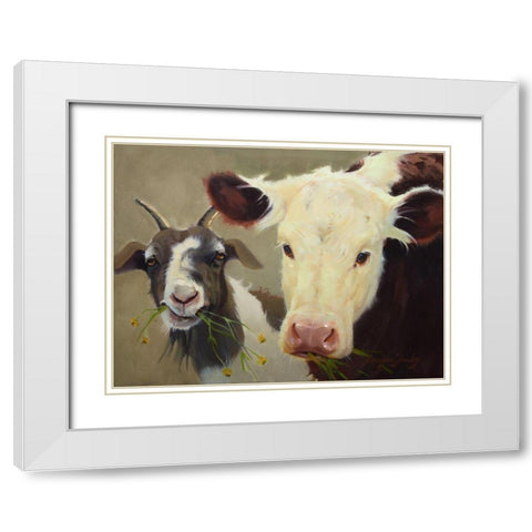 Farm Pals I White Modern Wood Framed Art Print with Double Matting by Hawley, Carolyne