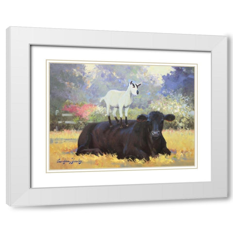 Farm Pals V White Modern Wood Framed Art Print with Double Matting by Hawley, Carolyne