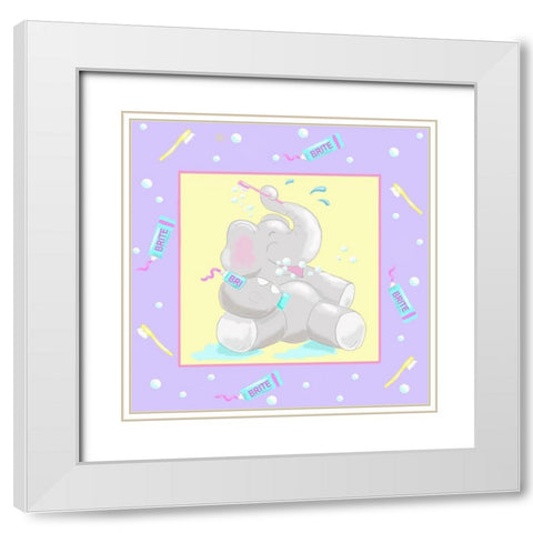 Baby Elephant Bath I White Modern Wood Framed Art Print with Double Matting by Reynolds, Jade