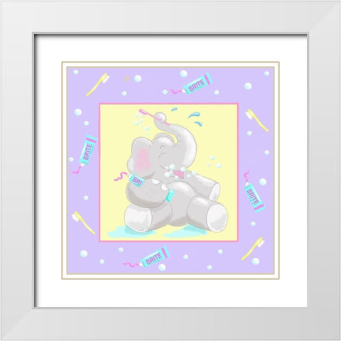 Baby Elephant Bath I White Modern Wood Framed Art Print with Double Matting by Reynolds, Jade