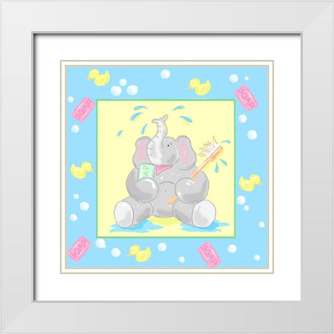 Baby Elephant Bath II White Modern Wood Framed Art Print with Double Matting by Reynolds, Jade