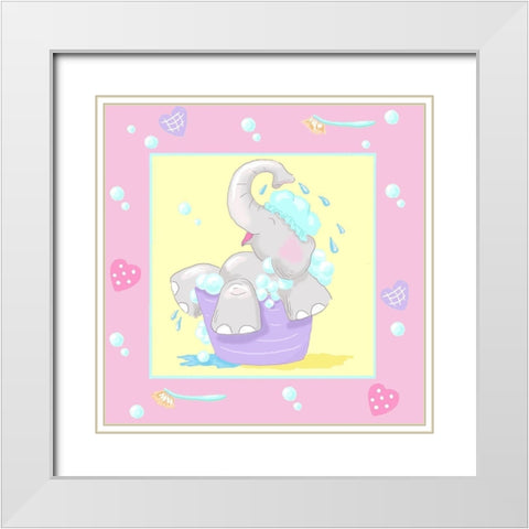 Baby Elephant Bath III White Modern Wood Framed Art Print with Double Matting by Reynolds, Jade