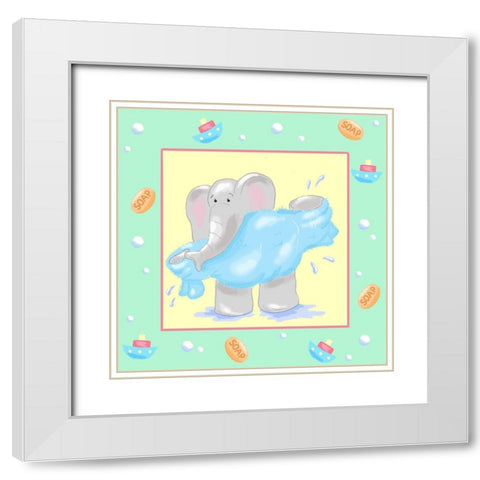 Baby Elephant Bath IV White Modern Wood Framed Art Print with Double Matting by Reynolds, Jade