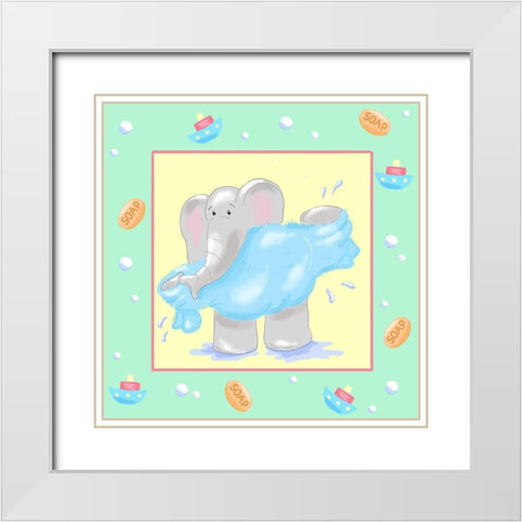Baby Elephant Bath IV White Modern Wood Framed Art Print with Double Matting by Reynolds, Jade