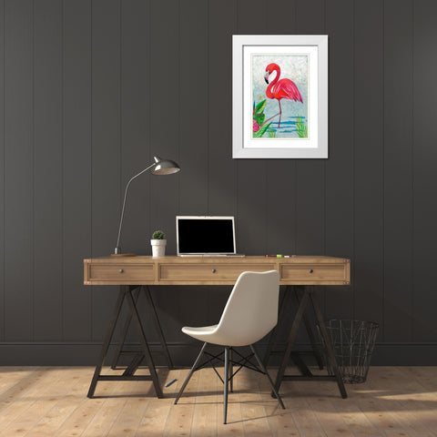 Custom Vivid Flamingo I White Modern Wood Framed Art Print with Double Matting by Zarris, Chariklia