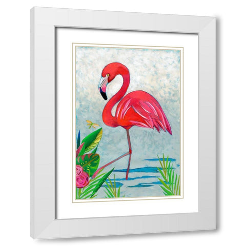 Custom Vivid Flamingo I White Modern Wood Framed Art Print with Double Matting by Zarris, Chariklia